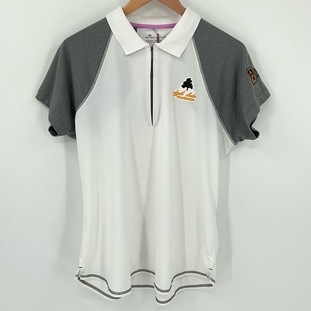 Peter Millar 1/4 Zip Polo Shirt Short Sleeve UPF 50+ White Grey Women‎ XL Baylor